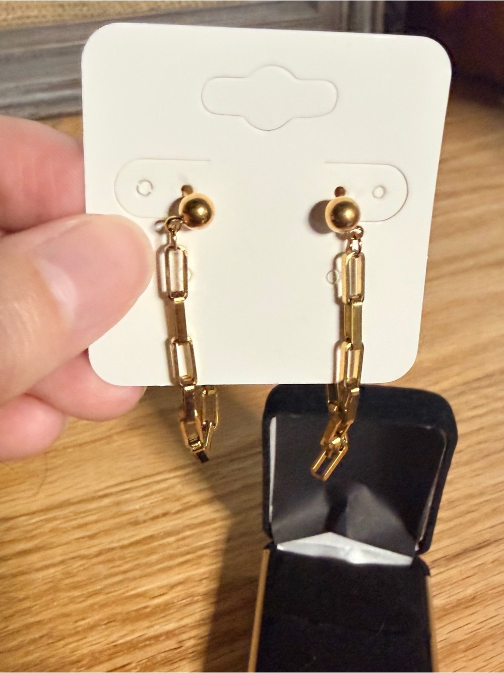 Paperclip Chain-Link Drop Earrings Gold Plated Stainless Steel